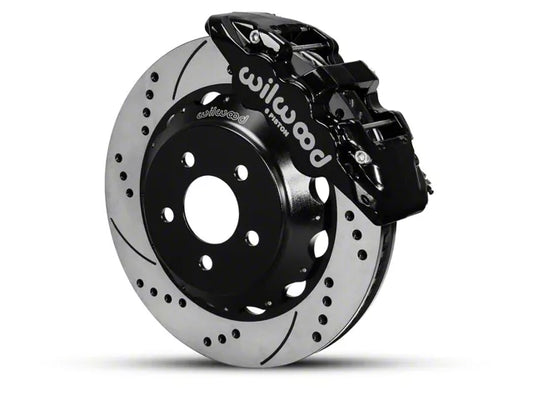 Wilwood AERO6 Front Big Brake Kit with 14-Inch Drilled and Slotted Rotors; Black Calipers